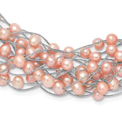 Rh-Plated 5-5.5mm Pink Fwc Pearl Multi StrNecklace Sterling Silver QH5782-18, MPN: QH5782-18,