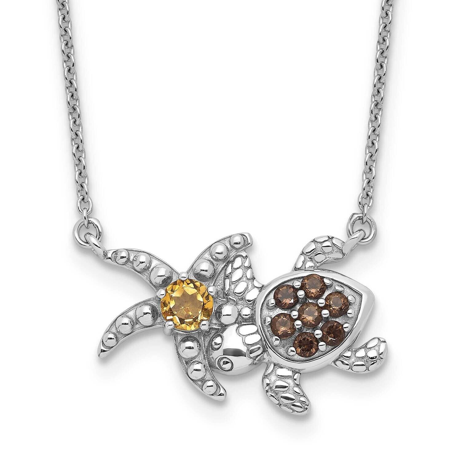 Rhodium Smoky Quartz Citrine Turtle 18.75 Inch Necklace Sterling Silver QG6747SQ-18.75, MPN: QG6747…