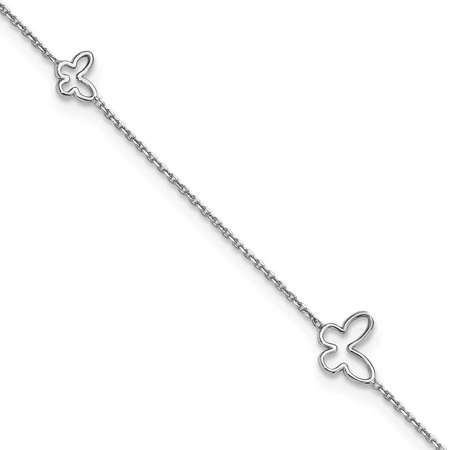 Butterfly 9 Inch Plus 1 Inch Extender Anklet Sterling Silver Rhodium-Plated QG6305-9