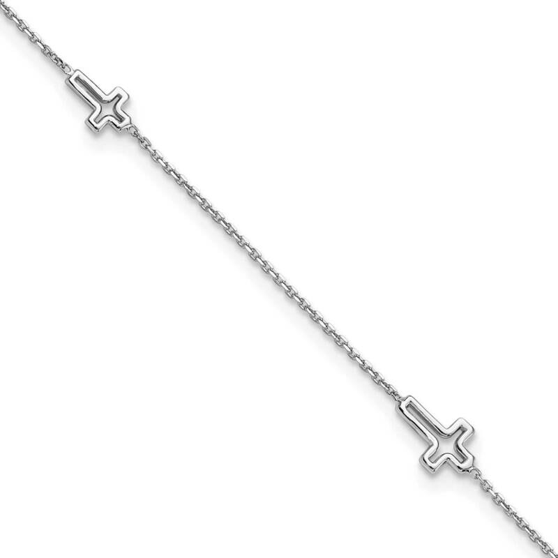 Open Cross 9 Inch Plus 1 Inch Extender Anklet Sterling Silver Rhodium-Plated QG6310-9