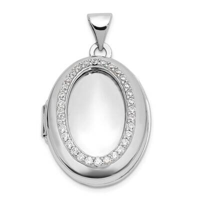 Polished CZ 21X16mm Oval Locket Sterling Silver Rhodium-Plated QLS1164, MPN: QLS1164,
