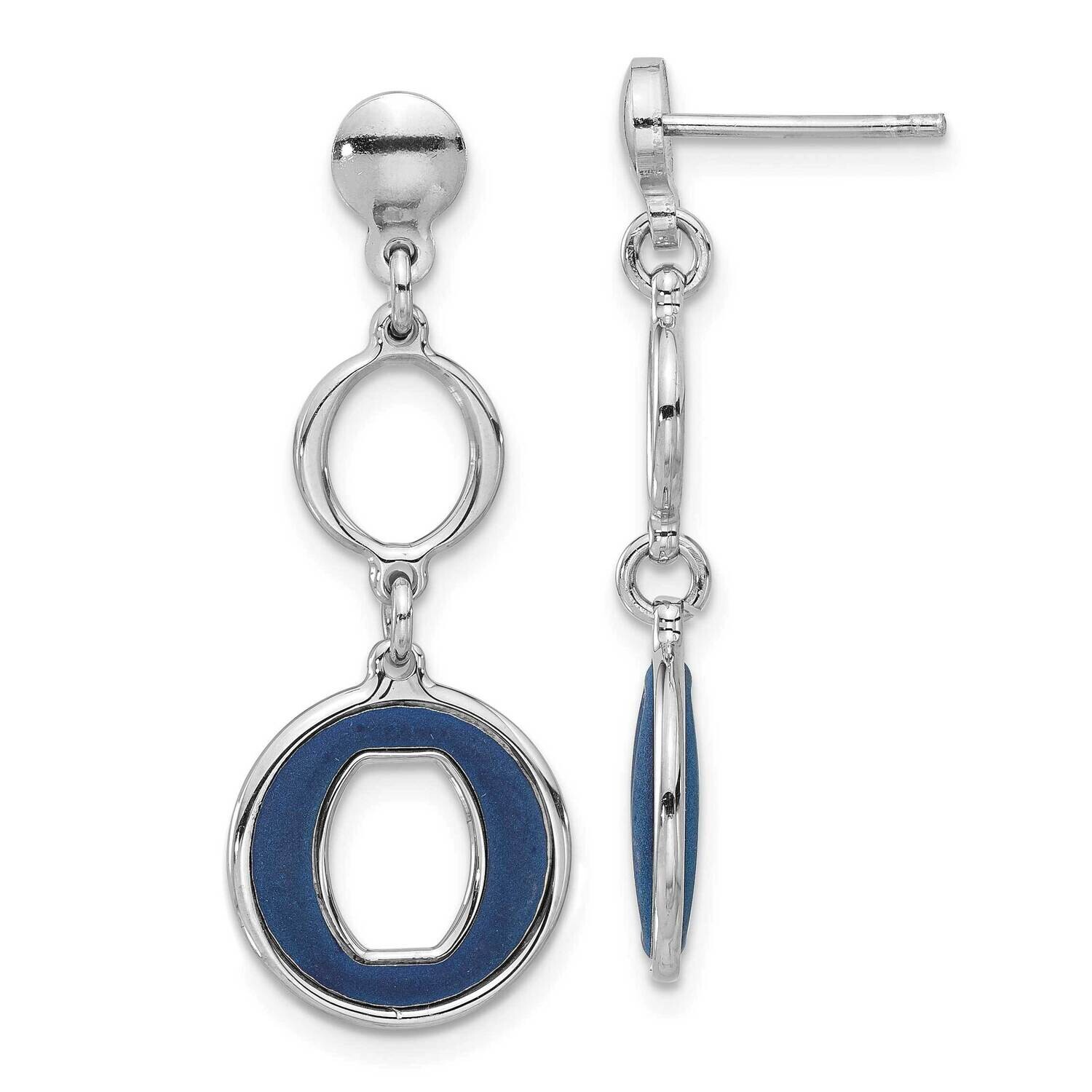 Polished Blue Circle Post Dangle Earrings Sterling Silver Rhodium-Plated QG6712E, MPN: QG6712E,