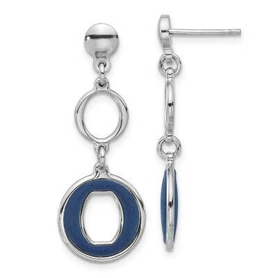Polished Blue Circle Post Dangle Earrings Sterling Silver Rhodium-Plated QG6712E, MPN: QG6712E,