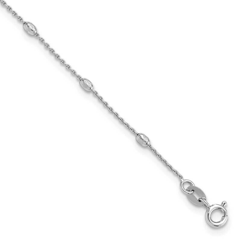 Rhod-Pltd Polished Diamond-Cut Oval Beaded 9 Inch 1 Inch Extension Anklet Sterling Silver QG6340-9