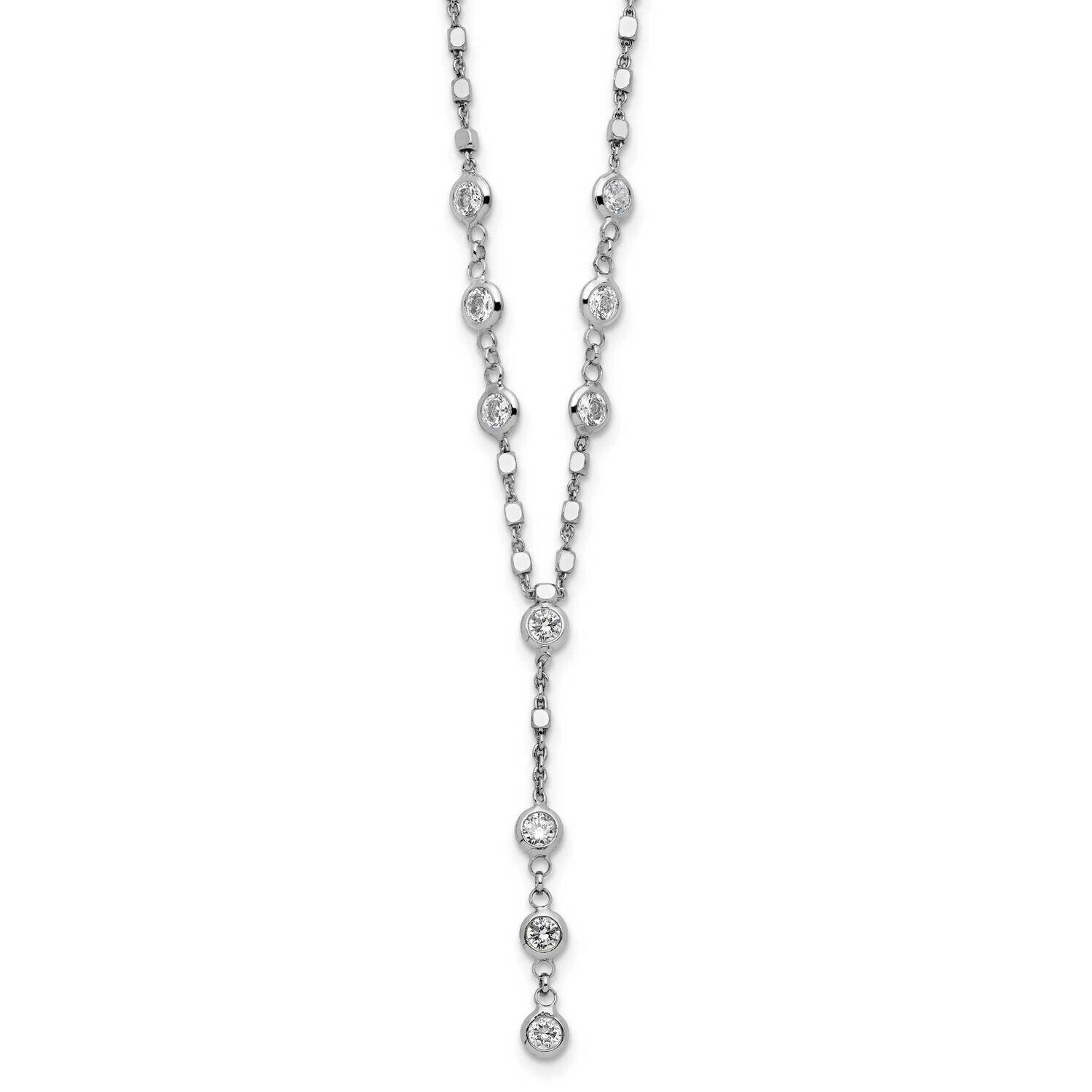 CZ Drop Dangle 18 Inch 2 Inch Extender Necklace Sterling Silver Rhodium-Plated QG6486-18