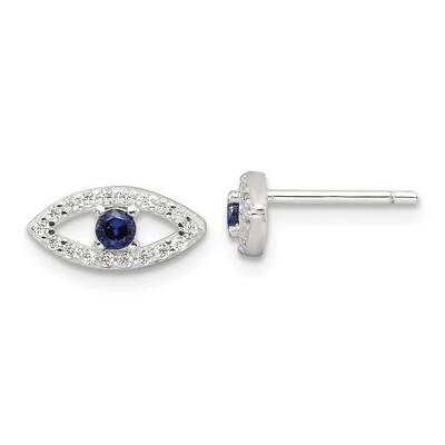 E-Coating Polished Blue &amp; White CZ Evil Eye Post Earrings Sterling Silver QE17700, MPN: QE17700,