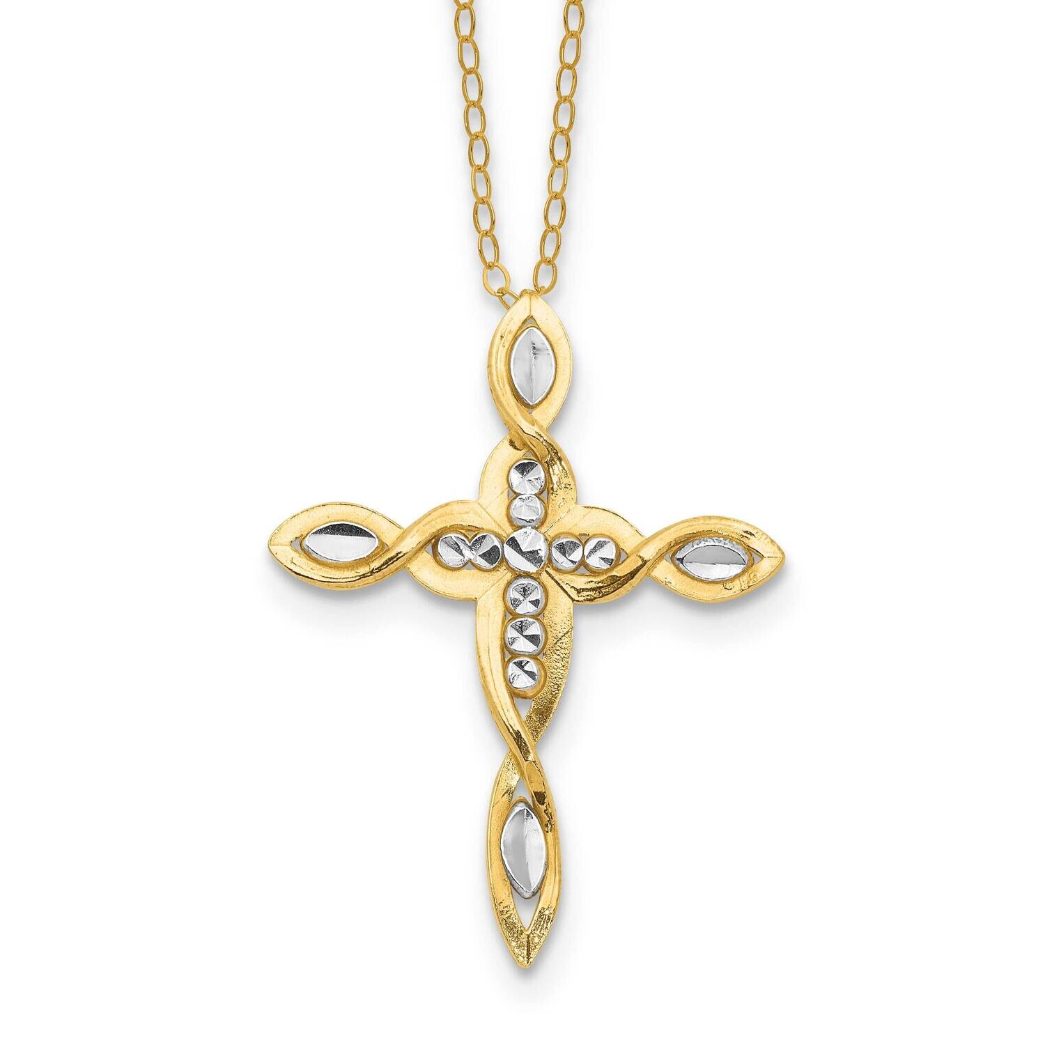 Gold-Tone Rhodium 16 Inch 2 Inch Extender Fancy Diamond-Cut Cross Necklace Sterling Silver QG6582-1…