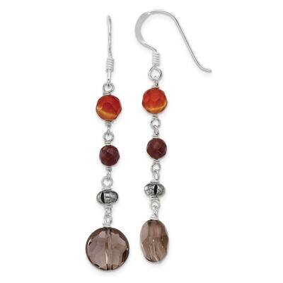 Antiqued Carnelian Jasper Smoky Quartz Dangle Earrings Sterling Silver QE17321, MPN: QE17321,