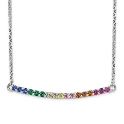 Prizma 18 Inch Colorful CZ Curved Bar Necklace Sterling Silver Rhodium-Plated QG5047-18, MPN: QG504…