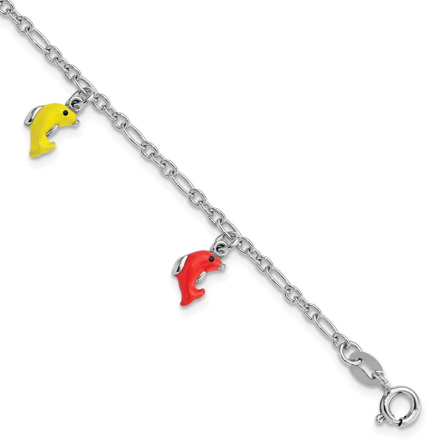 &amp; Enameled Dolphins Children&#39;s 6 Inch Bracelet Sterling Silver Polished QG6730-6, MPN: QG6730-6,