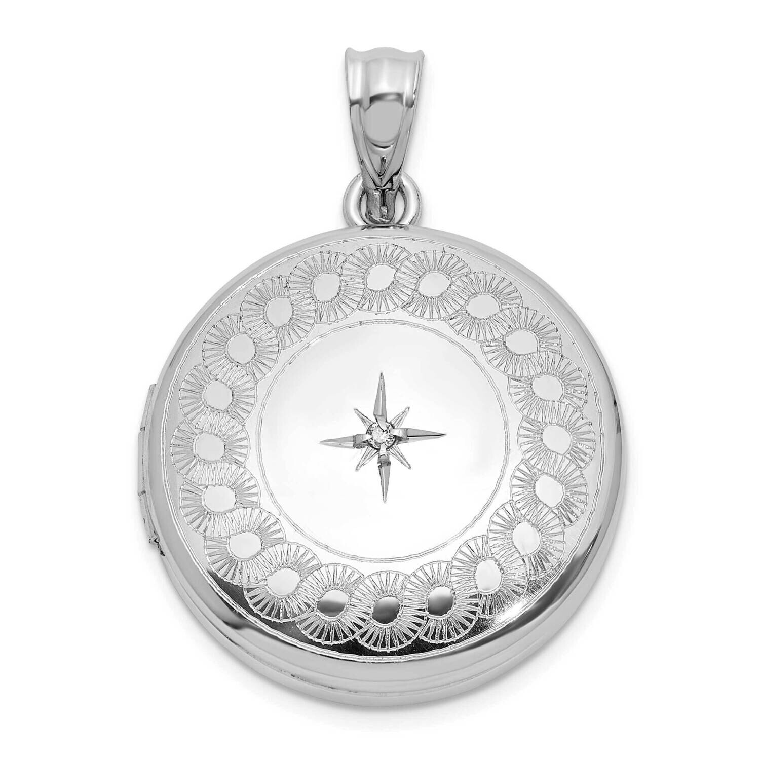 Rh-Plated Diamond Star 20mm Circular Border Round Locket Sterling Silver QLS1176, MPN: QLS1176,