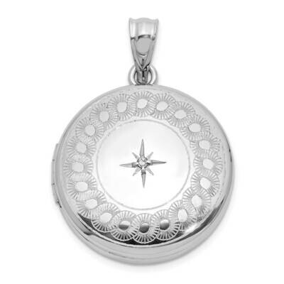 Rh-Plated Diamond Star 20mm Circular Border Round Locket Sterling Silver QLS1176, MPN: QLS1176,