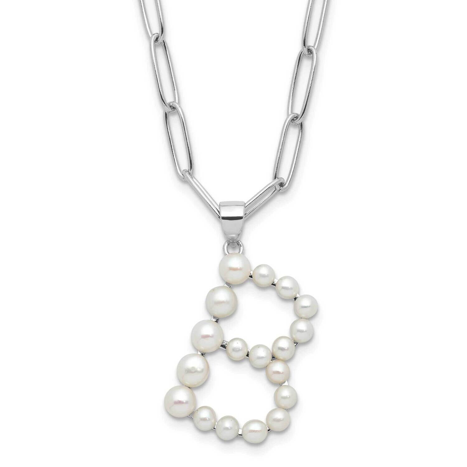 Rh-Plated 3-5.5mm Fwc Pearl Letter B 18 Inch Necklace Sterling Silver QH5808B-18, MPN: QH5808B-18,