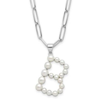 Rh-Plated 3-5.5mm Fwc Pearl Letter B 18 Inch Necklace Sterling Silver QH5808B-18, MPN: QH5808B-18,