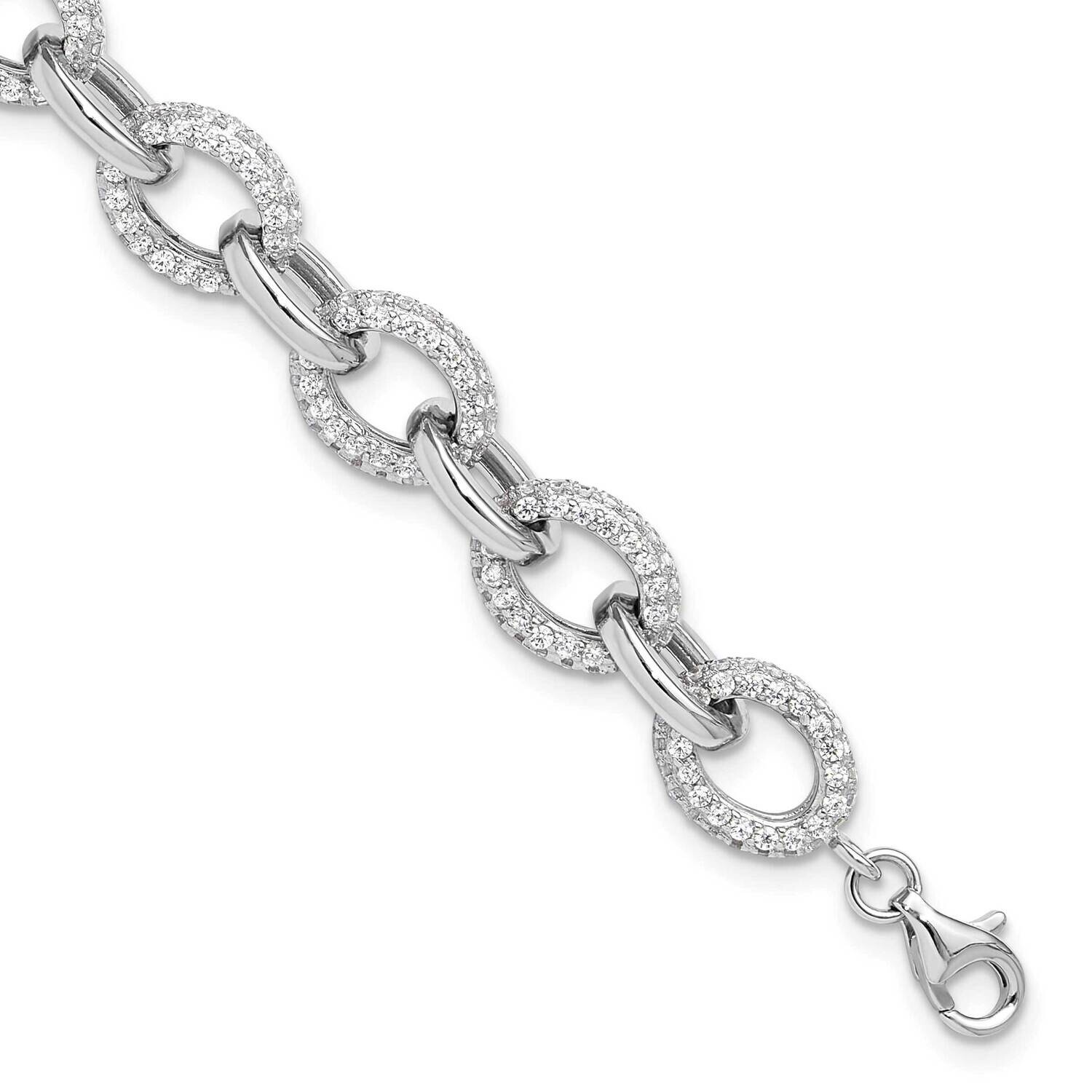 Micro Pave CZ Rolo Link 7.5 Inch Bracelet Sterling Silver Rhodium-Plated QG6442-7.5, MPN: QG6442-7.…