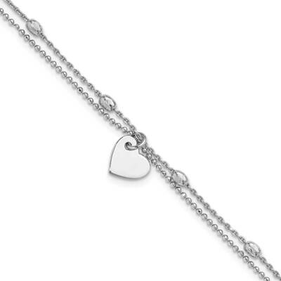 Rhod-Pltd Brushed Heart Beaded 7.25 Inch 1 Inch Extension Bracelet Sterling Silver QG6359-7.25, MPN…