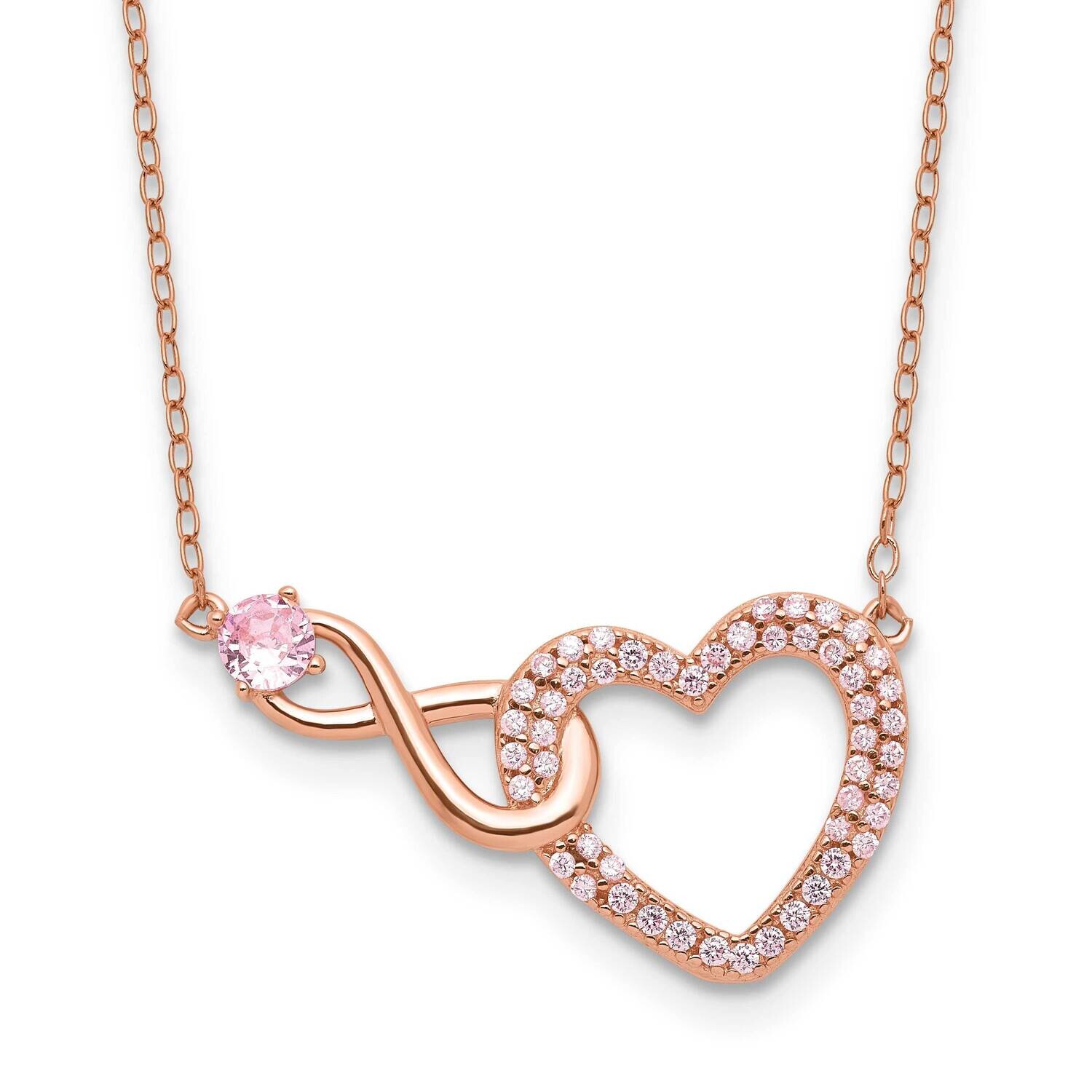 Rose-Tone Pink CZ Heart Infinity 2 Inch Extension Necklace Sterling Silver QG6612-18