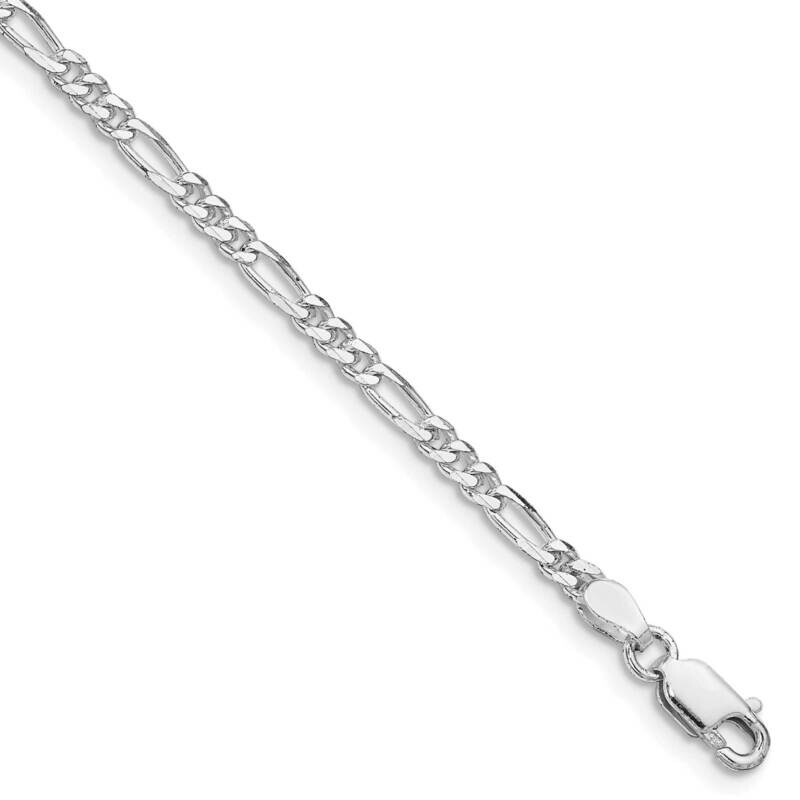 2.85mm Figaro Chain Anklet 9 Inch Sterling Silver Rhodium-Plated QFG080R-9
