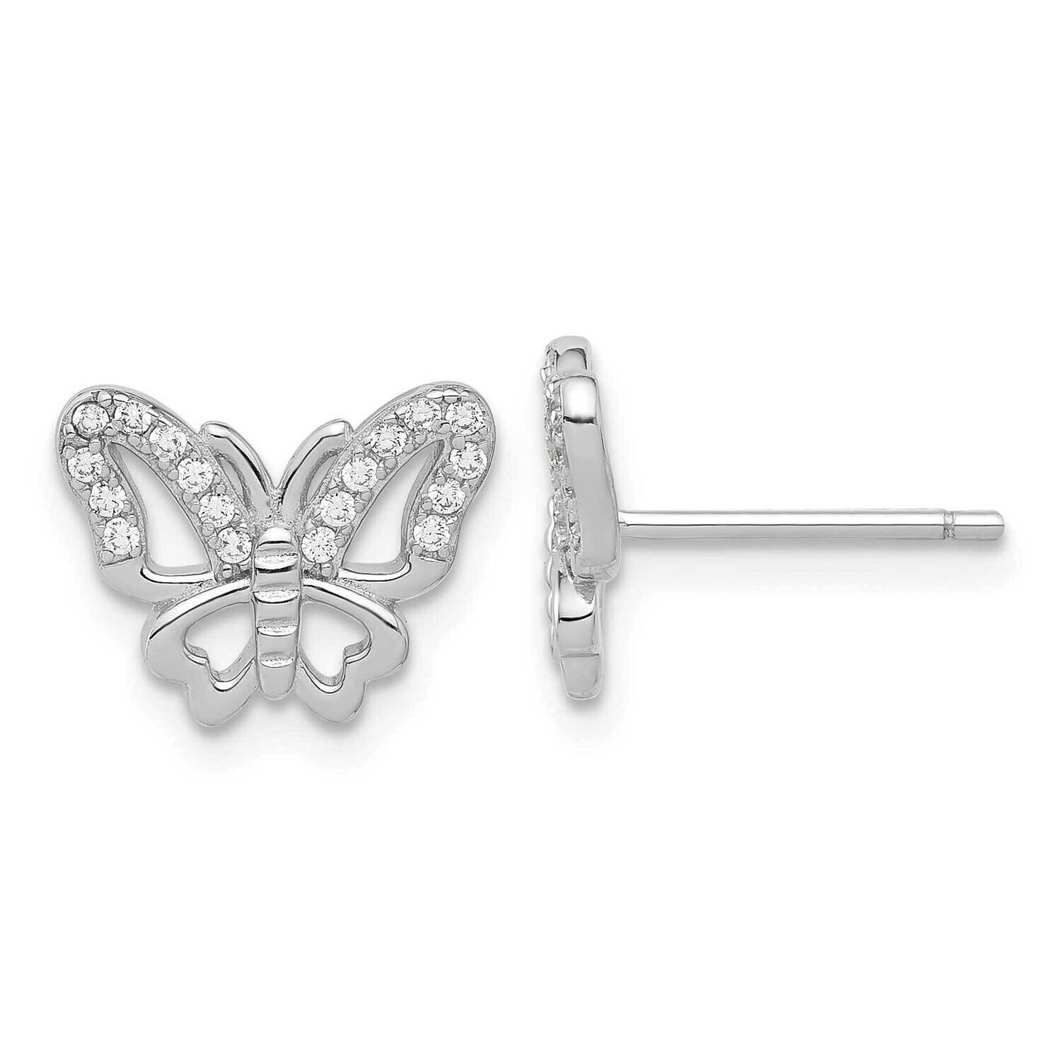 CZ Butterfly Post Earrings Sterling Silver Rhodium-Plated QE17663