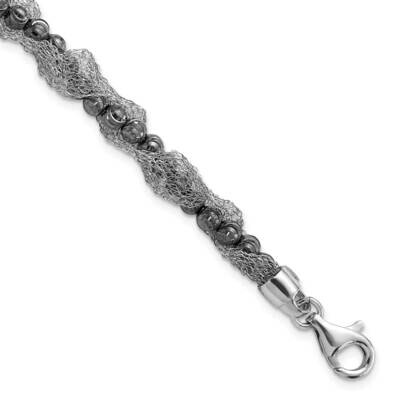 Rhodium-Plated Fancy Diamond-Cut Beaded &amp; Mesh Bracelet 7.25 Inch Sterling Silver QH5079-7.25, MPN:…