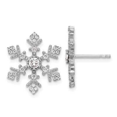 CZ Crystal Snowflake Post Earrings Sterling Silver Rhodium-Plated QE17669, MPN: QE17669,
