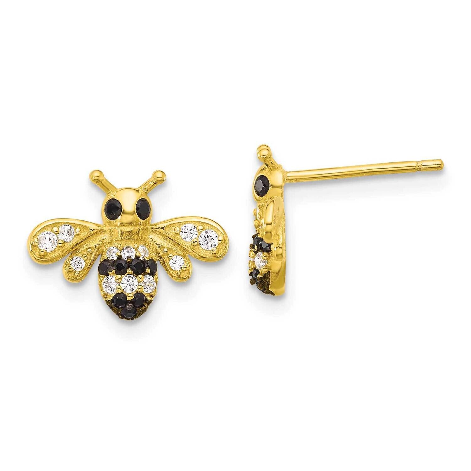 Gold-Tone Black Rhod Bee Black White CZ Post Earrings Sterling Silver QE17651, MPN: QE17651,