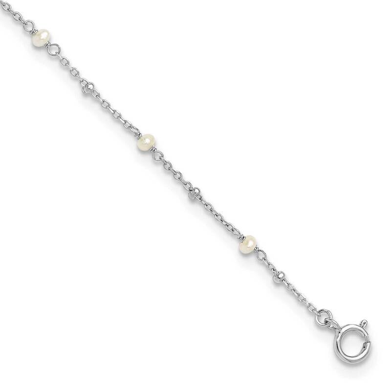 3mm Fwc Pearl 9 Inch Plus 1 Inch Extension Anklet Sterling Silver Rhodium-Plated QG6333-9