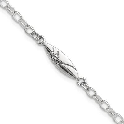 Antiqued Polished Etched Surf Board 7.25 Inch Link Bracelet Sterling Silver QG6319-7.25, MPN: QG631…