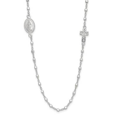 CZ Cross Miraculous Medal 18 Inch Necklace Sterling Silver Polished QG6563-18, MPN: QG6563-18,