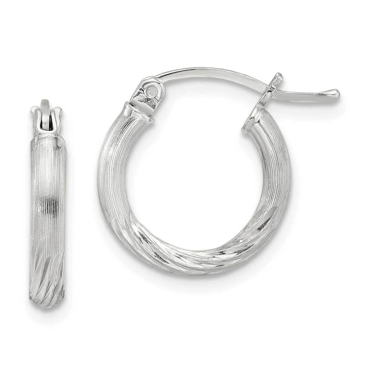 2.5mm Polished Satin Diamond-Cut Hoop Earrings Sterling Silver QE4429SP