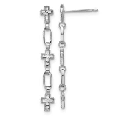 Rh-Plated Polished &amp; Textured Cross Post Dangle Earrings Sterling Silver QE17693, MPN: QE17693,