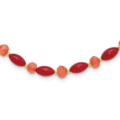 Gold-Plated Coral Jade Beaded 18.75 Inch Toggle Necklace Sterling Silver QH5685-18.75, MPN: QH5685-…
