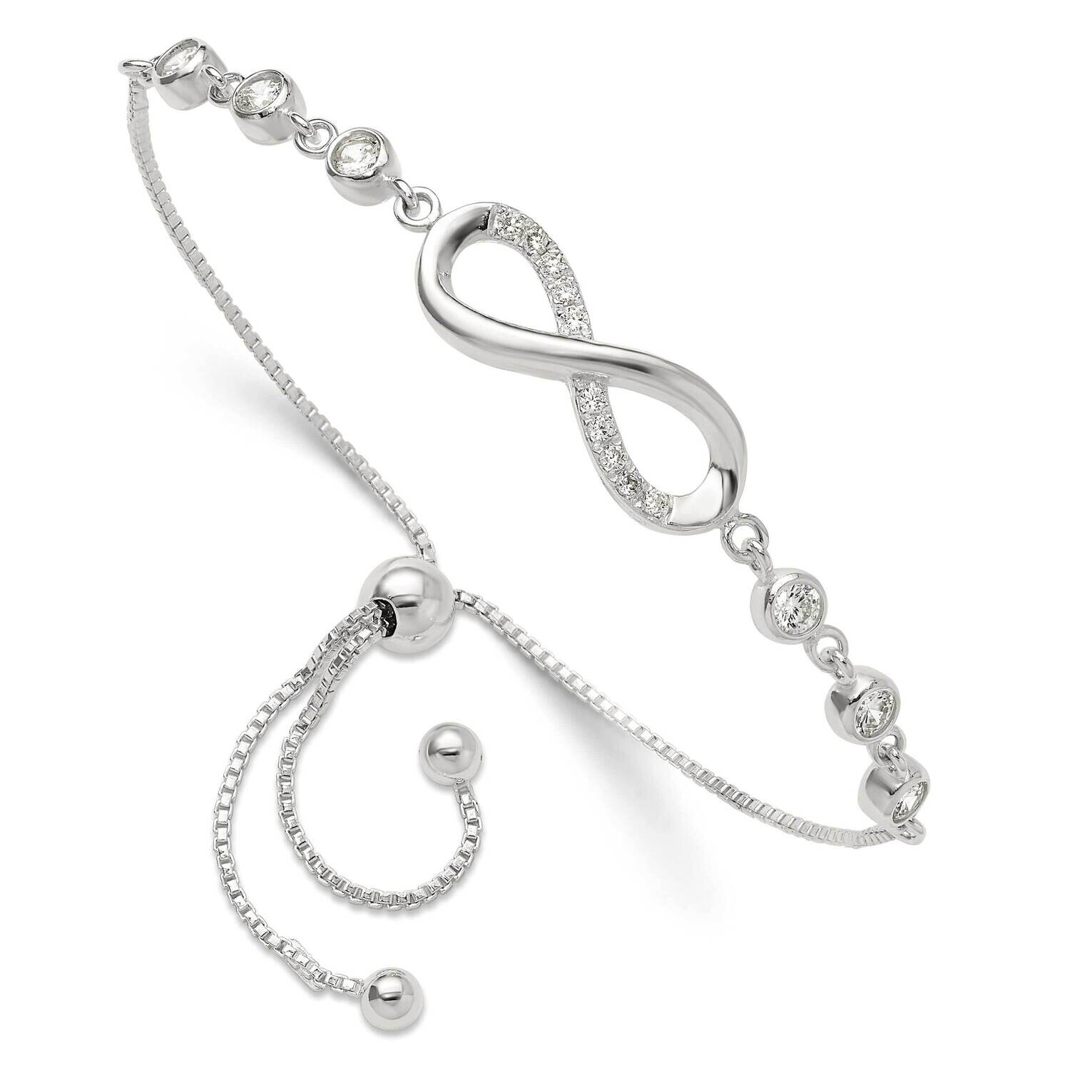 CZ Infinity Adjustable Bracelet Sterling Silver Polished QG6268