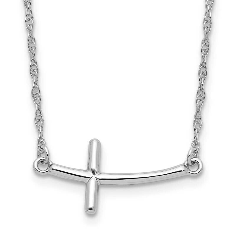 Large Sideways Curved Cross Necklace Sterling Silver Rhodium-Plated QG3464-18