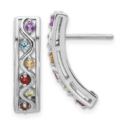 Rhodium-Pl Rainbow Multi Gemstone Post Earrings Sterling Silver QE17757RB, MPN: QE17757RB,