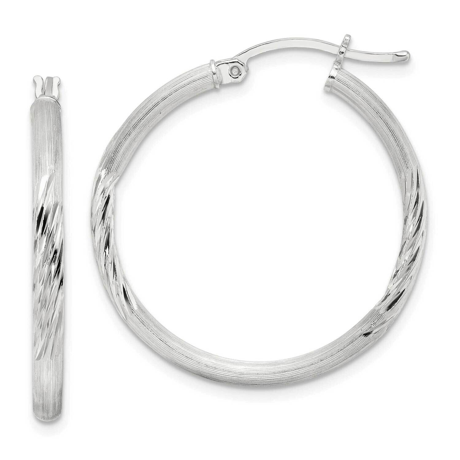 2.5mm Polished Satin Diamond-Cut Hoop Earrings Sterling Silver QE3555SP, MPN: QE3555SP,