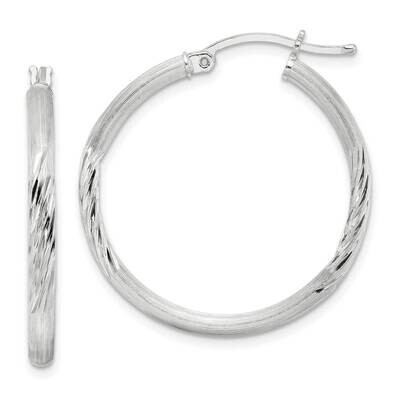 2.5mm Polished Satin Diamond-Cut Hoop Earrings Sterling Silver QE3555SP, MPN: QE3555SP,