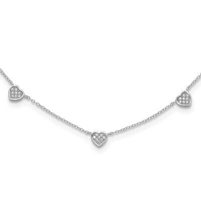 Rh-Plated Micro Pave CZ Hearts 16 Inch 2 Inch Extension Necklace Sterling Silver QG6551-16, MPN: QG…