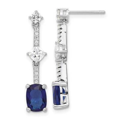 Rh-Plated Fancy Blue &amp; White CZ Post Dangle Earrings Sterling Silver QE17155, MPN: QE17155,