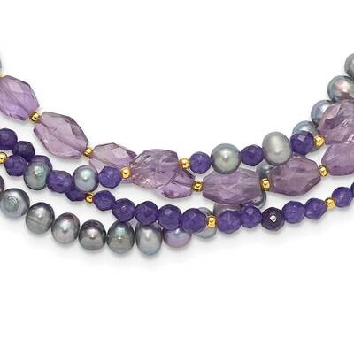 Gold-Plated Multi Stone Adj. 17 Inch Or 40In Necklace Sterling Silver QH5721, MPN: QH5721,