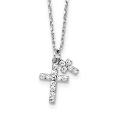 CZ Crosses 16 Inch 2 Inch Extender Necklace Sterling Silver Rhodium-Plated QG6571-16, MPN: QG6571-1…