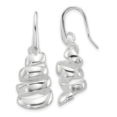 Silver-Plated Spiral Dangle Shepherd Hook Earrings Sterling Silver Polished QG6526E, MPN: QG6526E,