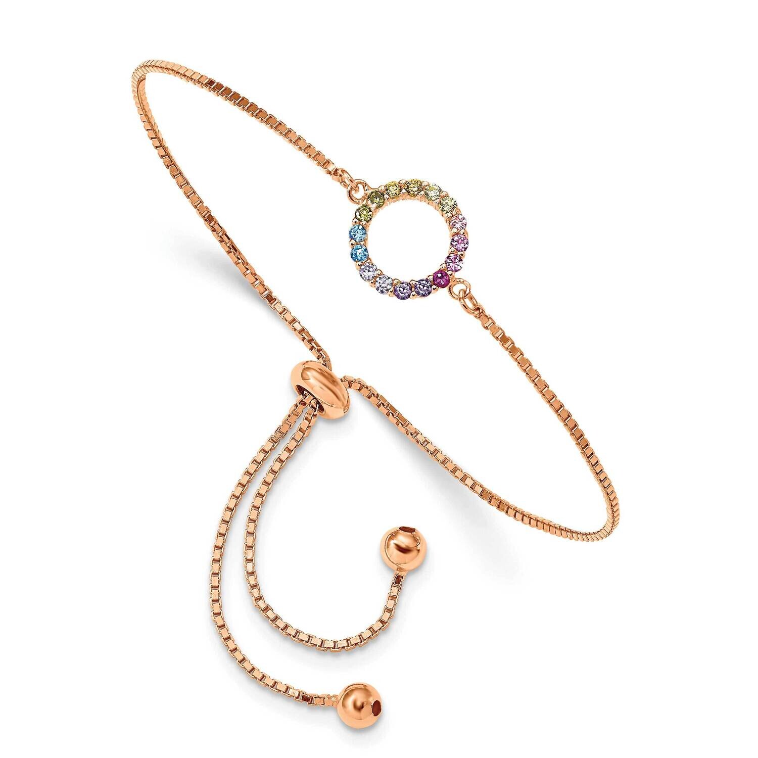 Prizma Sterling Silver Rose-Tone Flash Rose Gold-Plated Colorful CZ Open Circle Adjustable Bolo Bra…