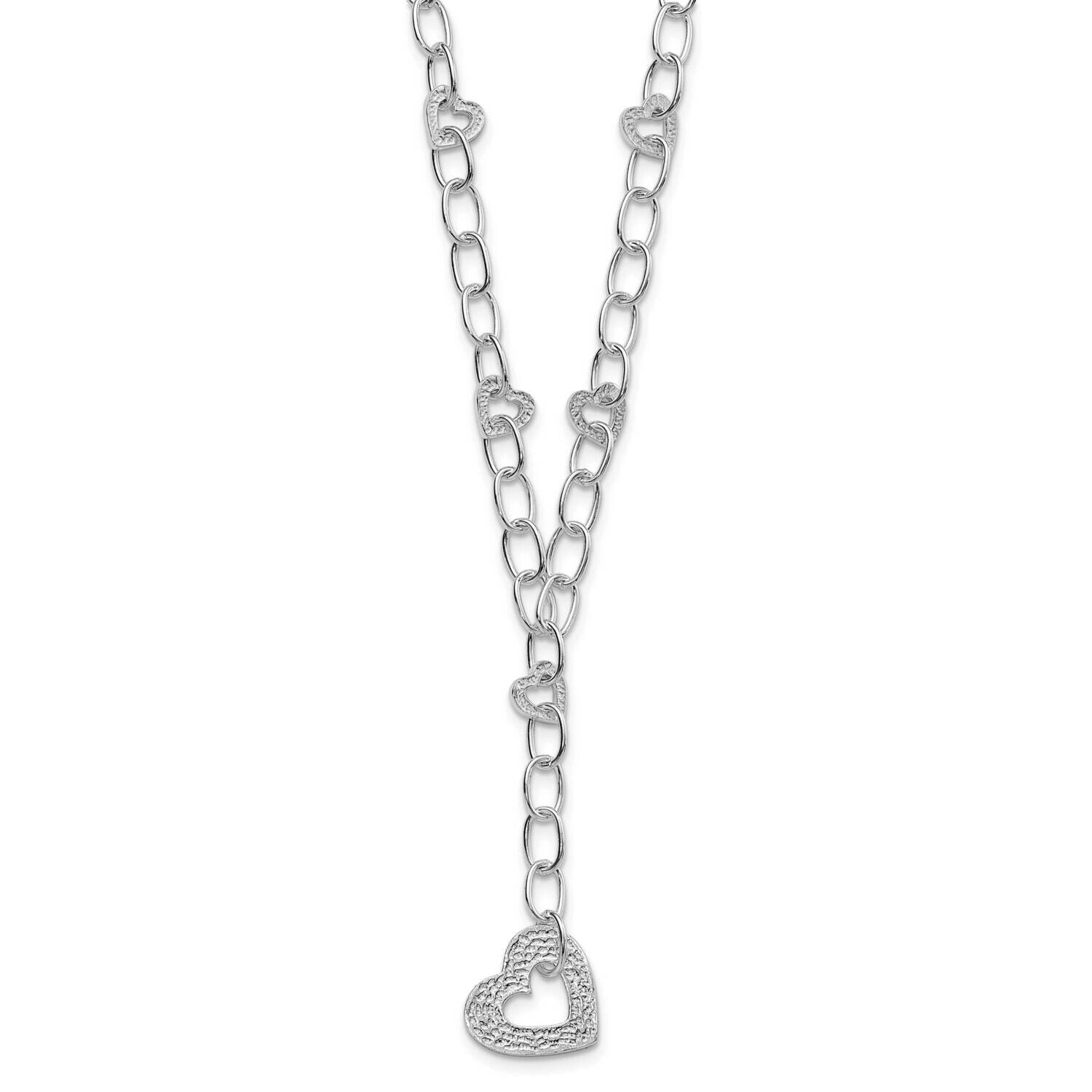 &amp; Textured Heart Drop Necklace Sterling Silver Polished QG2103-16
