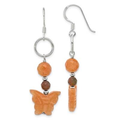 Aventurine Carnelian Jasper Butterfly Dangle Earrings Sterling Silver QE17317, MPN: QE17317,
