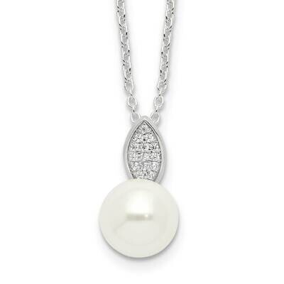 CZ Simulated Pearl Necklace Sterling Silver Polished QG6642-18, MPN: QG6642-18,