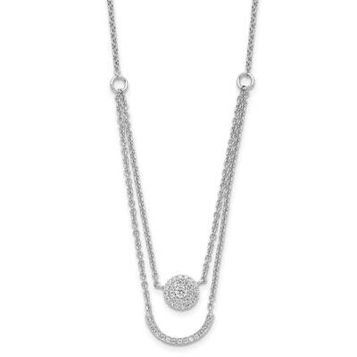 Rhod-Plated Two StrCZ Circle 16 Inch 1.5 Inch Extension Necklace Sterling Silver QG6694-16, MPN: QG…