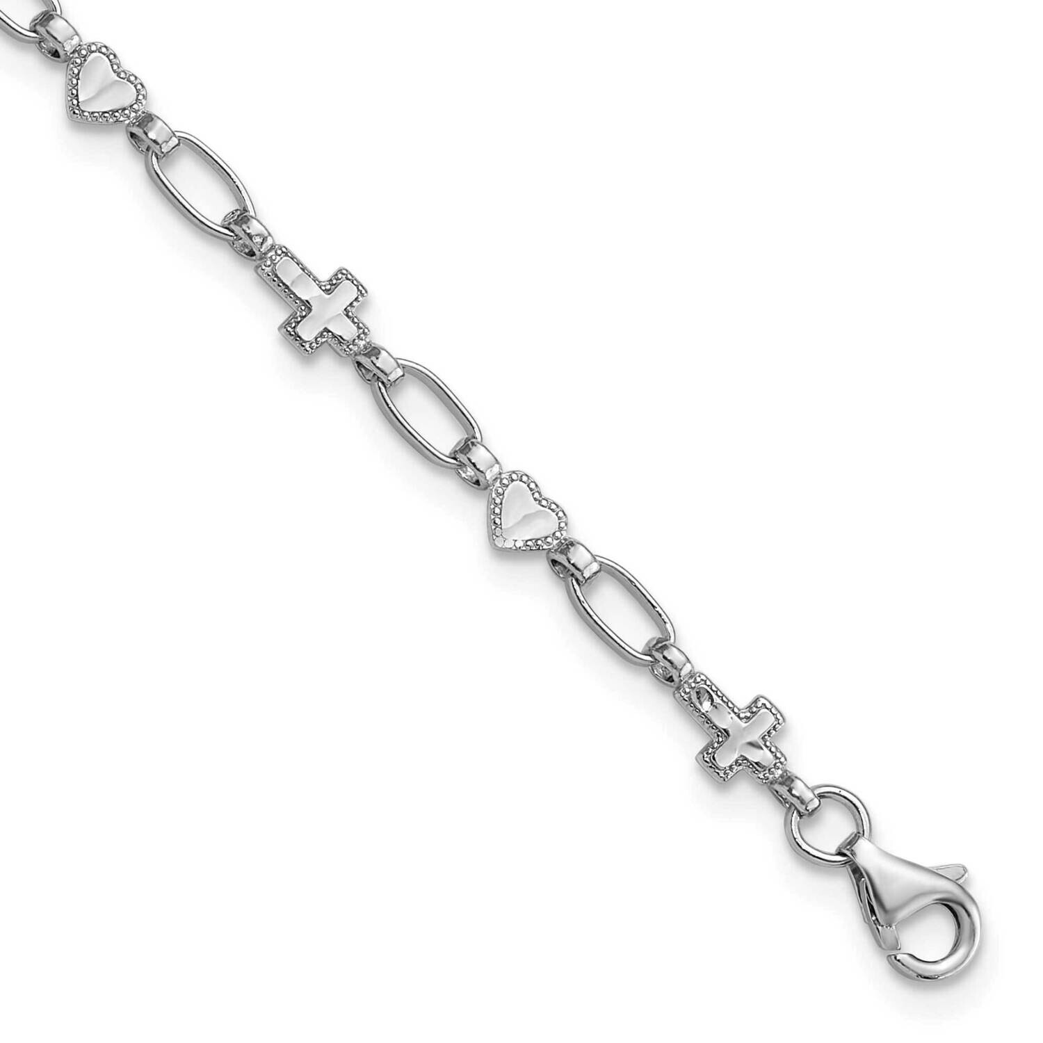 7.5 Inch Heart Cross Bracelet Sterling Silver Rhodium-Plated QG6307-7.5, MPN: QG6307-7.5,