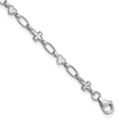 7.5 Inch Heart Cross Bracelet Sterling Silver Rhodium-Plated QG6307-7.5, MPN: QG6307-7.5,
