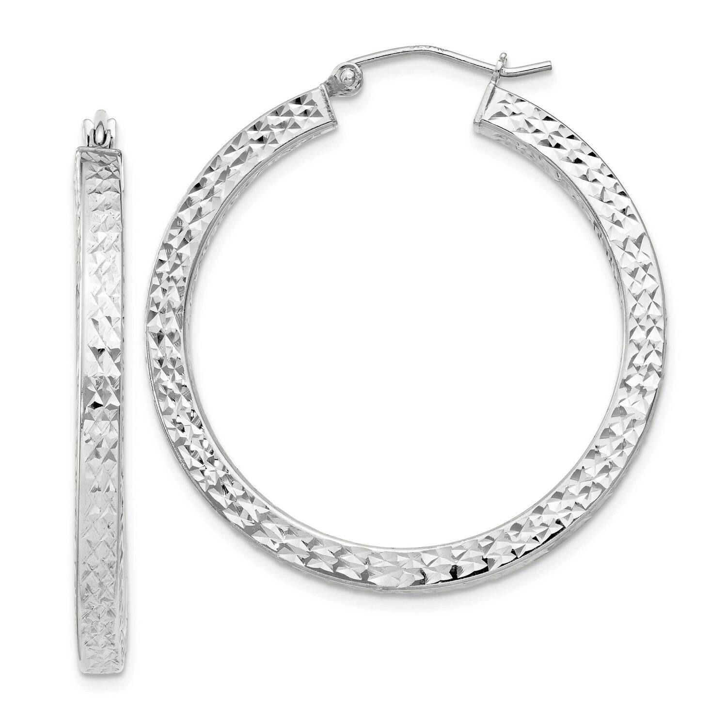 Diamond-Cut 3X35mm Square Tube Hoop Earrings Sterling Silver QE8136SP, MPN: QE8136SP,